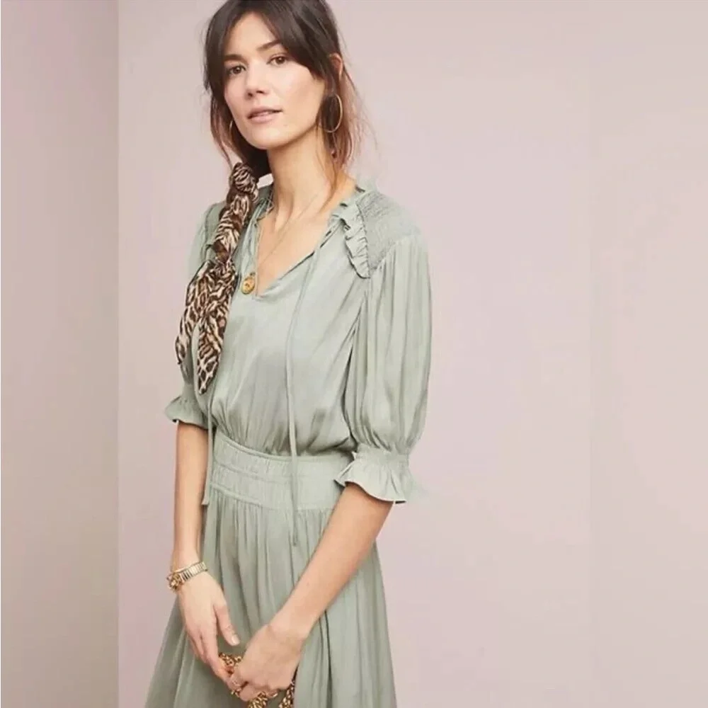 Anthropologie Current Air Sage Green Midi Dress - Picture 2 of 13